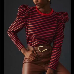 Clare V. Le Puff in poppy and navy stripe